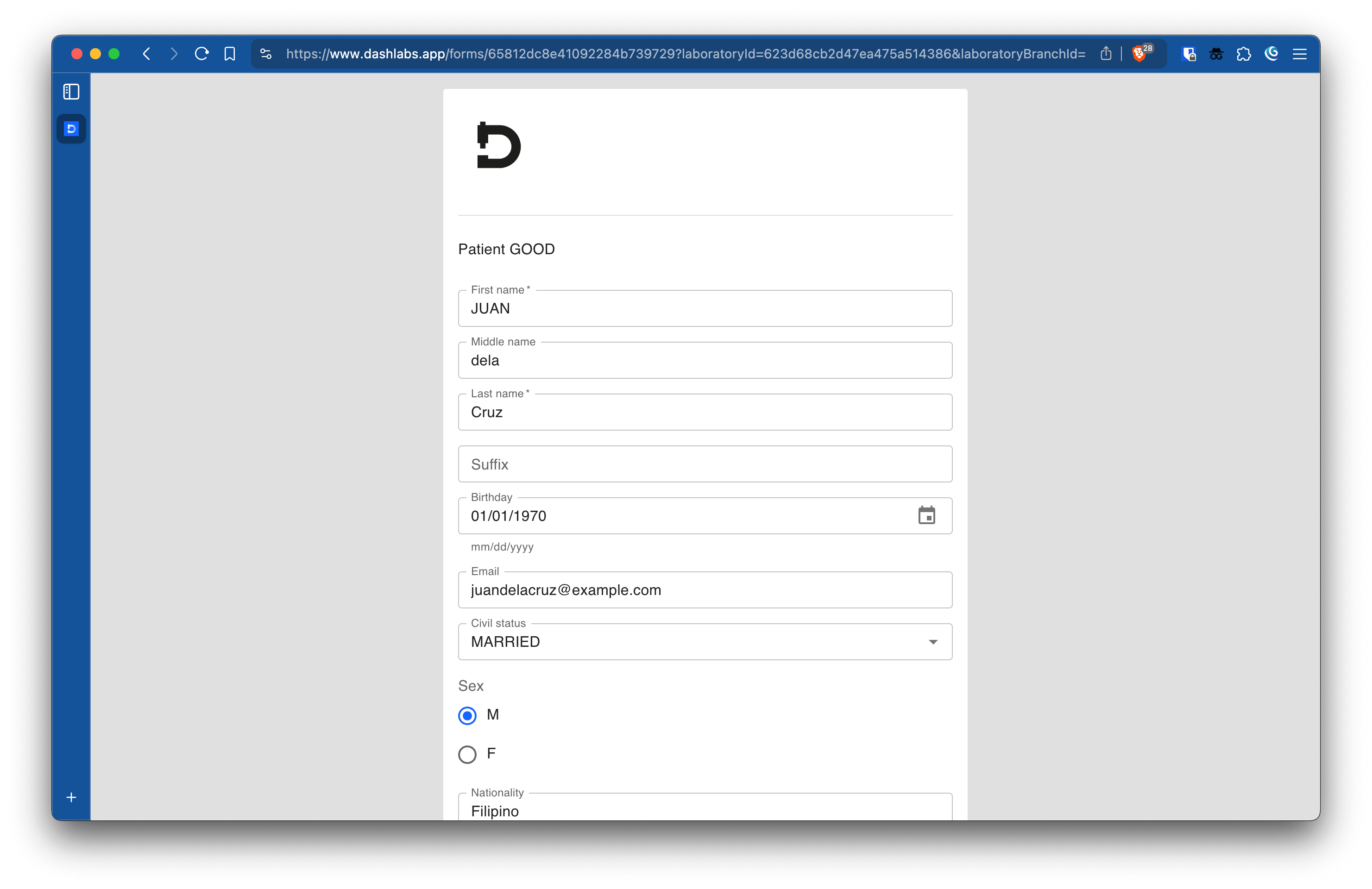 Online Patient Registration Form by Dashlabs.ai